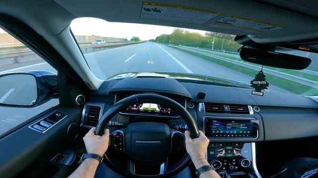 Land Rover Range Sport P400  Driving on Autobahn Sunset Spring Sunny Day POV