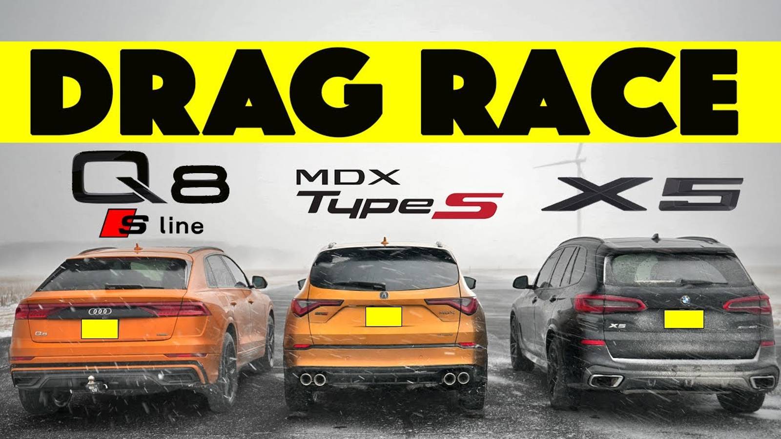 BMW X5 vs Acura MDX Type S vs Audi Q8 SLine. Drag and Roll Race.