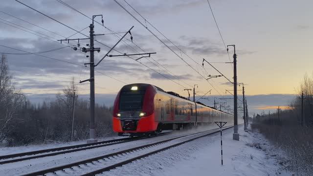 Электропоезд ЭД4М-0129 и электропоезд ЭС2Г-238 "Ласточка" вблизи о.п. Михайловская Дача