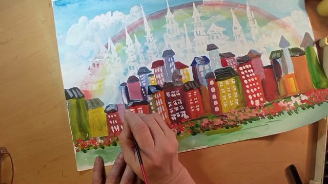 Волшебный город Графика Смешанная техника