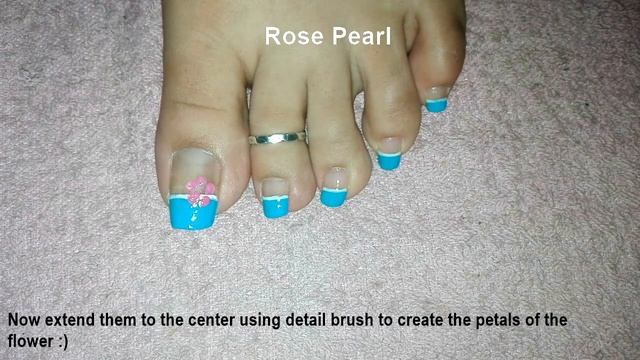 Easy Tropical Floral French Pedicure Nail Art- DIY Summer Toe Nail Art Tutorial | Rose Pearl