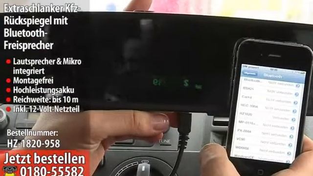 Callstel Extraschlanker Kfz-Rückspiegel mit Bluetooth-Freisprecher