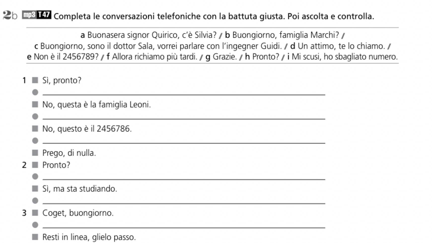 Nuovo Contatto A2 - Completa la conversazione telefonica - Traccia Audio 47