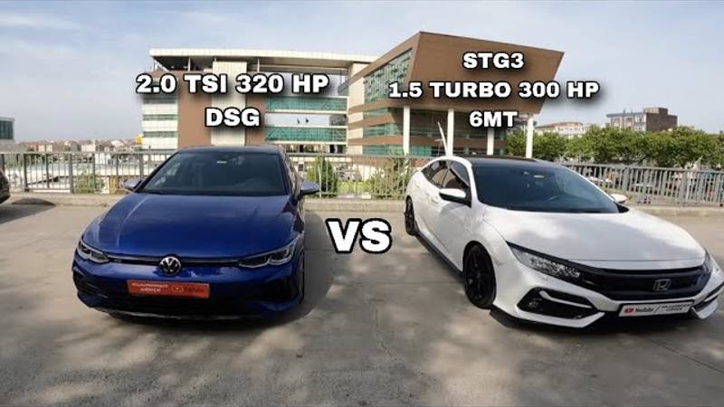 VW Golf 8 R 320 HP DSG VS Honda Civic 1.5 Turbo 300 HP MT6 (STG3)