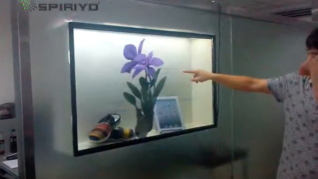 Transparent lcd display showcase+3d tech. Contact email: candy@spiriyo.com