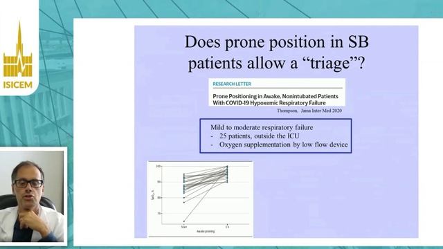 COVID-19 Prone position in spontaneously breathing patients   A Vieillard–Baron (ISICEM 2020)