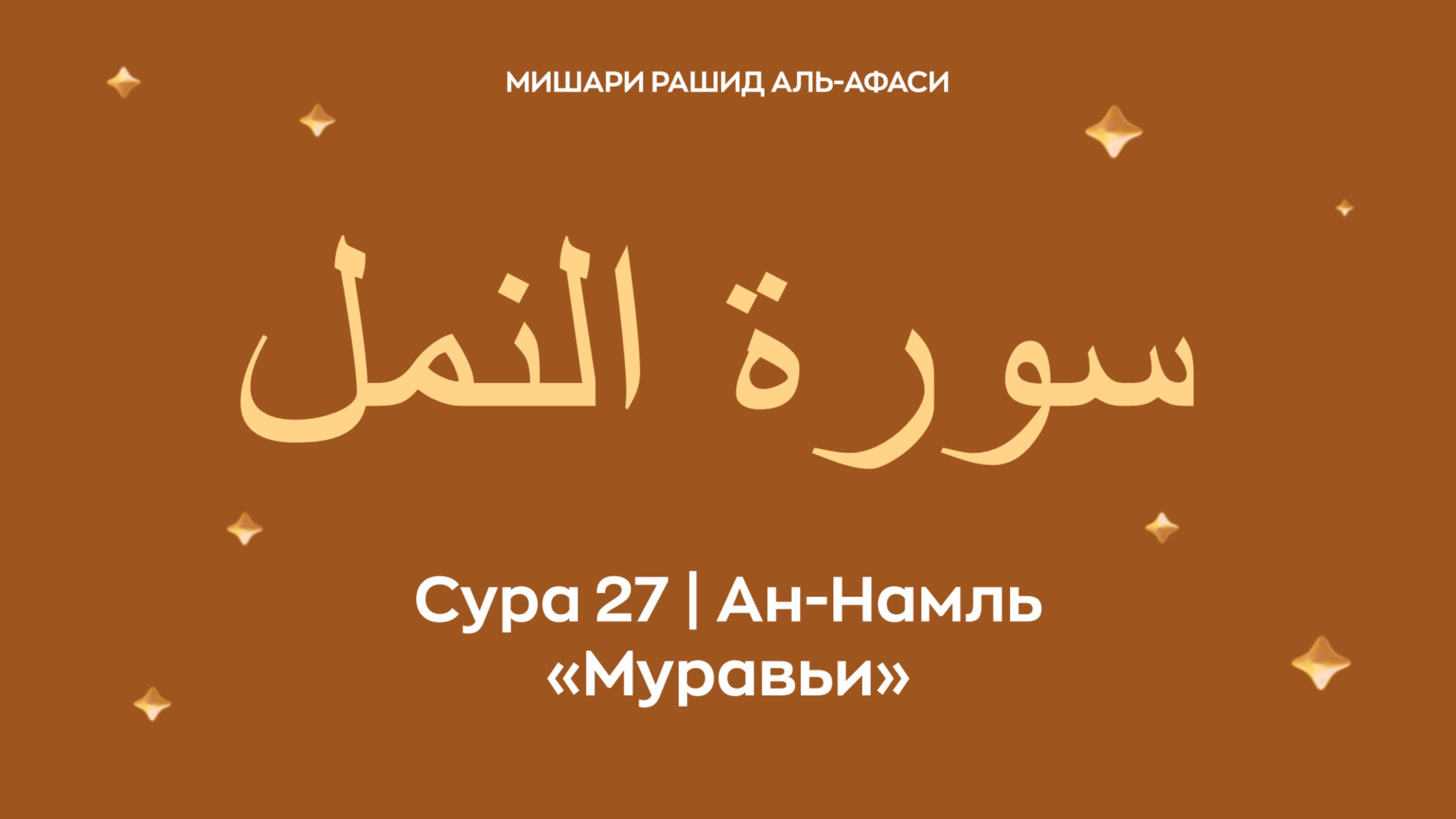 Сура 27 Ан-Намль (араб. سورة النمل — Муравьи). Миша́ри ибн Ра́шид аль-Афа́си.