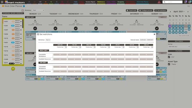 CBM automated calendar: set operational and timing constrains