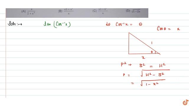 `tan(cos^-1 x)` is equal to