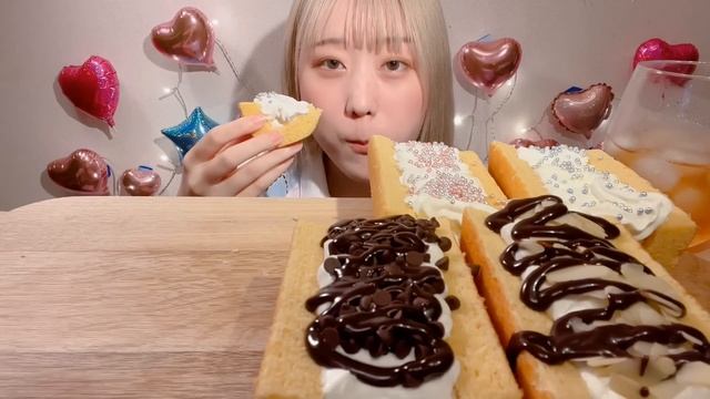 ASMR 生バウム Cream Baumkuchen Cake【日本語字幕】【咀嚼音/ Mukbang/ Eating Sounds】