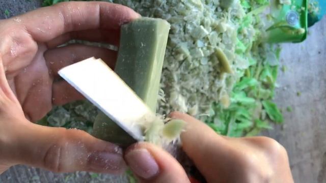 ASMR soap cutting green soap