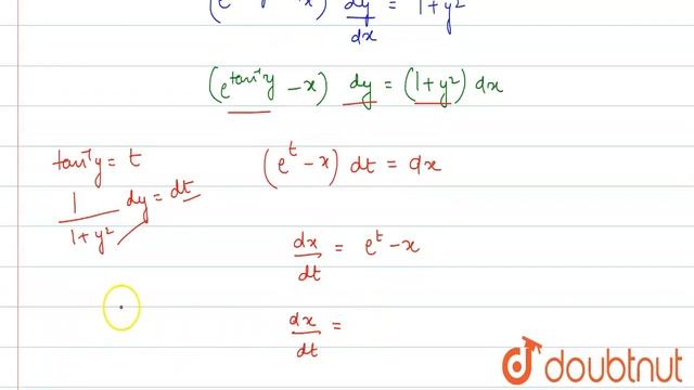 The solution of differential equation  `(1+y^(2))+(x-e^(tan^(-1)y))(dy)/(dx)=0`, is