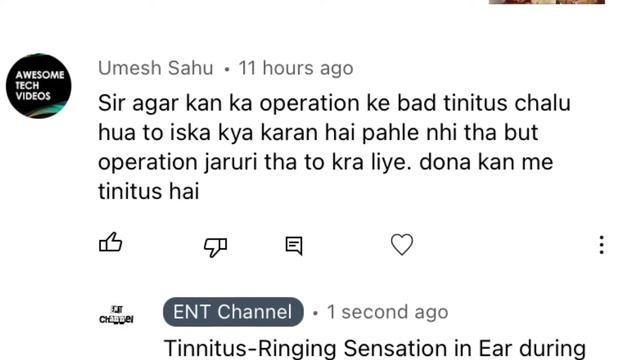 Q 12. Kaan ke operation ke baad  kaan me siti ki Awaaz। Tinnitus after an ear operation |