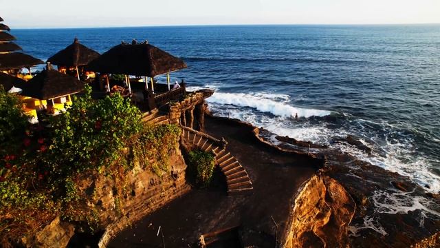 BALI TANAH LOT at sunset - 4 K Relax music | Ocean noise | Shooting from drone