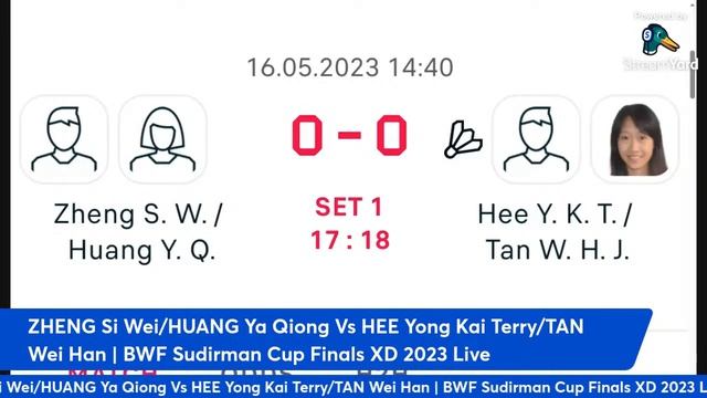 ZHENG Si Wei/HUANG Ya Qiong Vs HEE Yong Kai Terry/TAN Wei Han | BWF Sudirman Cup Finals XD 2023 Liv