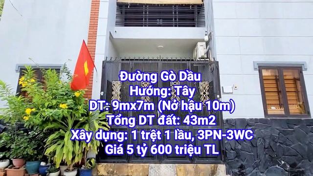 Bán nhà đường Gò Dầu | Tân Phú Giá Rẻ, ngang khủng 9m, nở hậu 10m, 1 sẹc hẻm 7m khu VIP