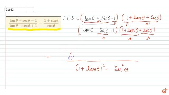 `(tan theta+sectheta-1)/(tantheta - sec theta +1)=(1+sintheta)/(costheta)`