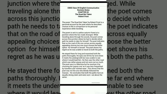 9th CBSE English 1.5 The Road Not Taken poem