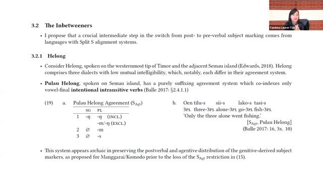 [AFLA28] The diachrony of preverbal subject marking across NTT - Tamisha L. Tan