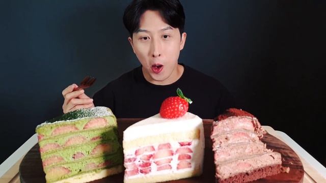 MUKBANG)도산 맘마미아 여러가지 딸기케이크/얼그레이/초코/생크림/녹차/디저트/빵/먹방/Strawberry cake/dessert/bread/EATING SHOW