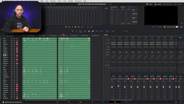 Music Production In DaVinci Resolve 18   Record 32 Audio Tracks from Sound Board