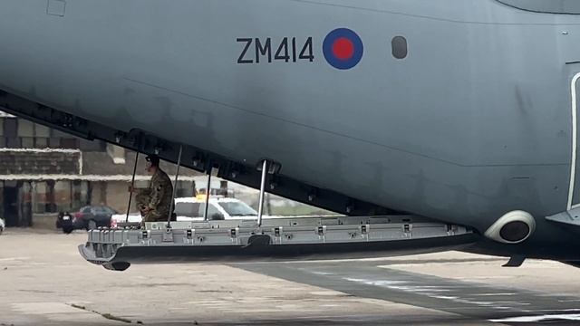 RAF A400M taxi, turn and reverse to park at YYZ Toronto Pearson 2023-07-02