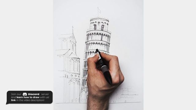 Micron Fineliners & The Leaning Tower of Pisa Freehand Architecture Drawing Timelapse UHD 4K