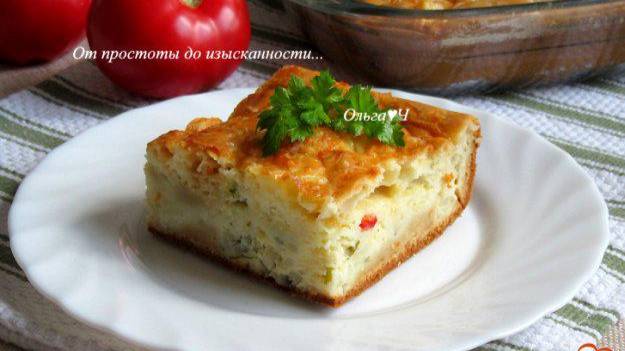 Заливной пирог с рисом, творогом и сыром