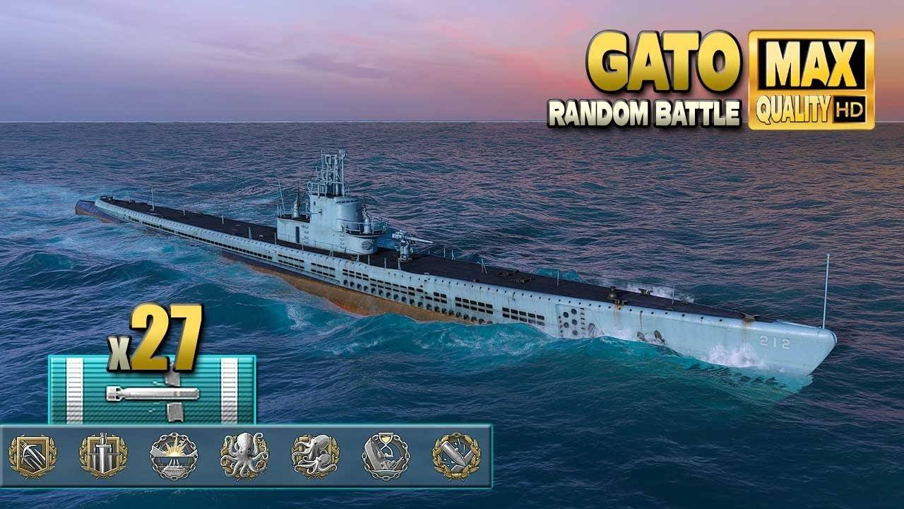 Подводная лодка Gato с огромными 27 торпедными попаданиями - World of Warships