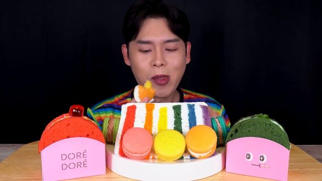 ASMR 무지개 케이크 산도🌈😋무지개 조각 케이크 무지개 마카롱 무지개 먹방~!! Rainbow Dessert Party🌈 Rainbow Piece Cake MuKBang~!