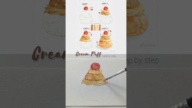 Cream puff watercolor painting | Step by step #shorts
