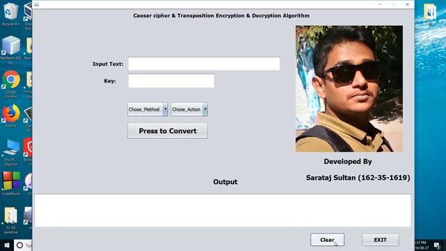 Executable File Demonstration of Caesar cipher & Transposition encryption and decryption algorithm