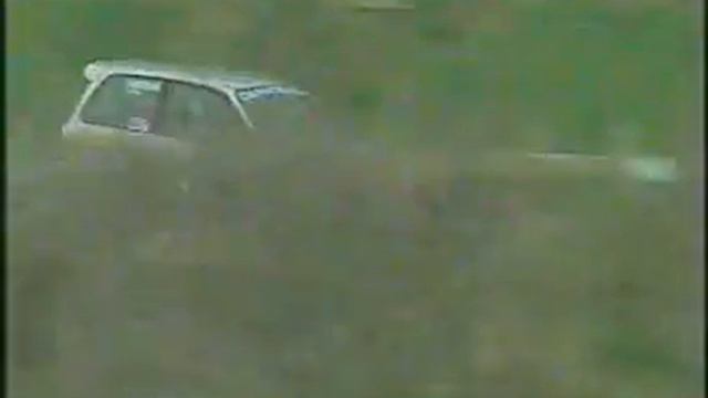 A very small rally car crashes in great style