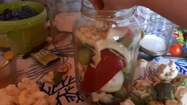 Turšija sa šarenim povrćem (zelena rajčica,kupus,luk,češnjak,patlidžan, paprika, brokula, cvjetača)