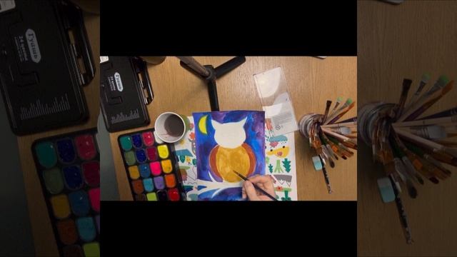 Рисунок для детей сова на веточке гуашь