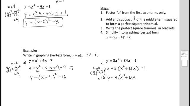 4-4 Standard Form of the Parabola