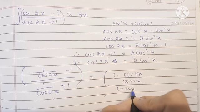 Integral of x[( sec 2x - 1)/(sec 2x + 1)]