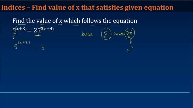 16  Indices – Find value of x that satisfies given equation