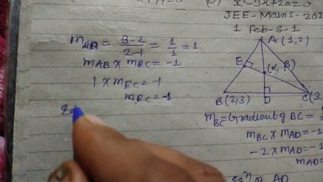 Let A(1,2) B(2,3) and C (3,1) are vertices of ∆ ABC and orthocentre of ∆ABC is.... | JEE mains Math