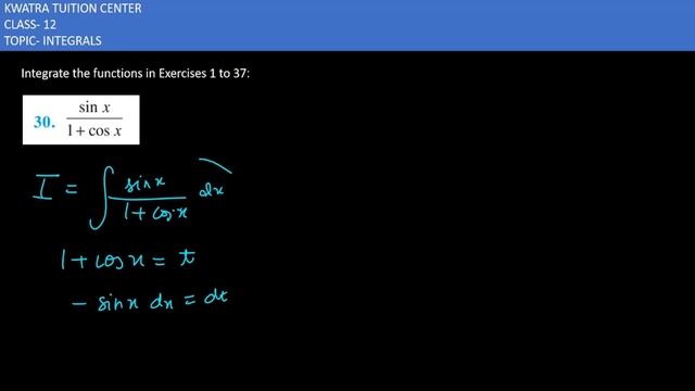 Integrate the functions 30. sin x/ (1+cos x) || Ex 7.2 Class 12 Mathematics NCERT Solution