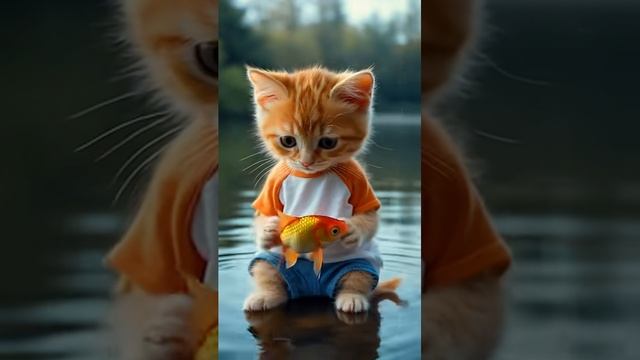 Милый котик. Золотая рыбка
