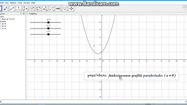 9-cu sinif "Kvadratik funksiya" Geogebra-da