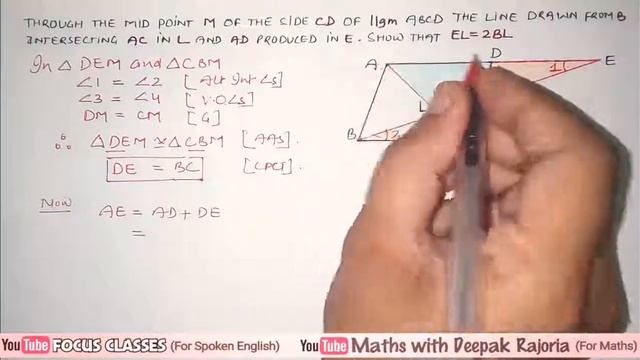 Through the mid-point M of the side CD of a parallelogram ABCD, the line BM is drawn intersecting A