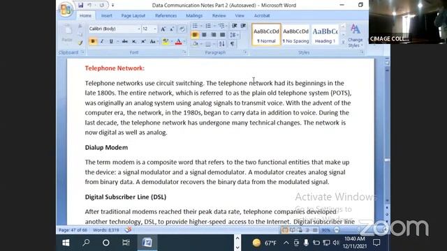 DCN - Switching  BCA-AKU-5th Sem 2019-2022, 11.12.2021 by Murali Sir - CIMAGE