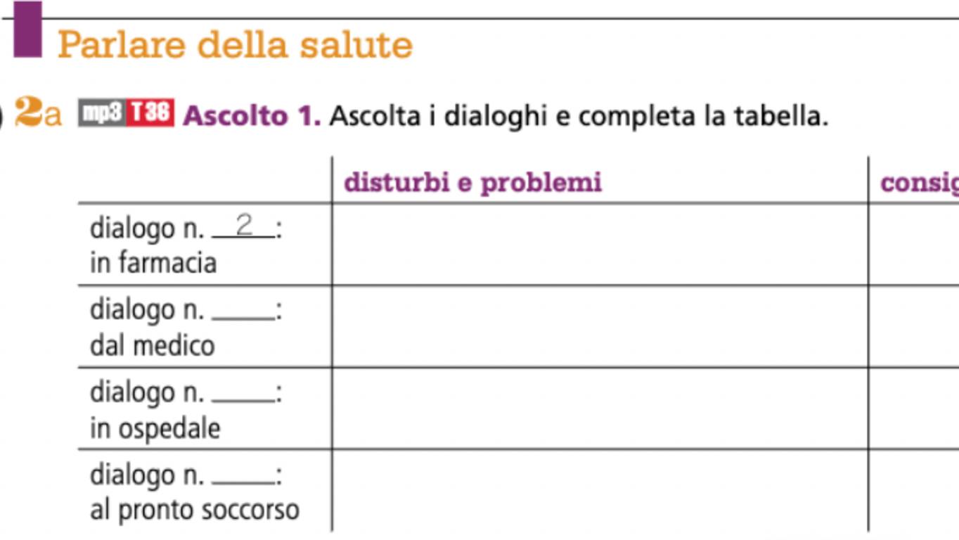 Nuovo Contatto A2 - Unita 5 - Parlare di salute - Traccia Audio 36