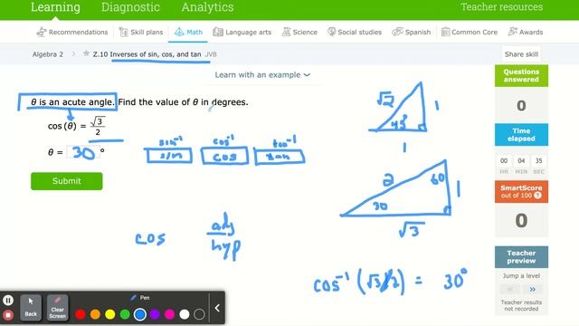 IXL - Inverses of sin, cos, and tan (Algebra 2 practice)