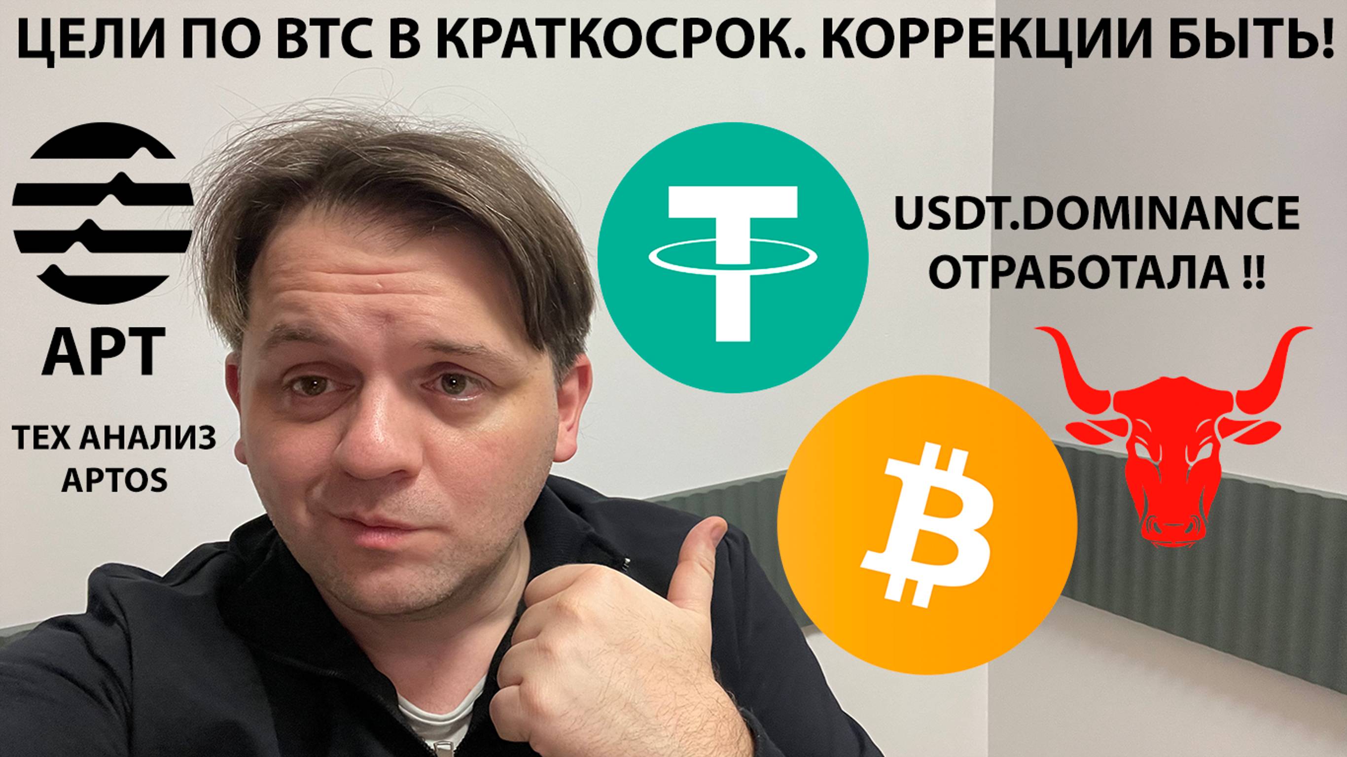 🟩 КРАТКОСРОЧНЫЕ ЦЕЛИ ПО BTC. КОРРЕКЦИИ БЫТЬ! USDT.D ОТРАБОТАЛА. ТЕХ АНАЛИЗ #APT #BTC #USDTD