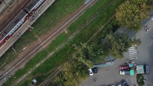 Станция Подлипки-Дачные, Березовая роща, Вокзальная площадь Королёв с дрона — 9 сентября 2017 г.