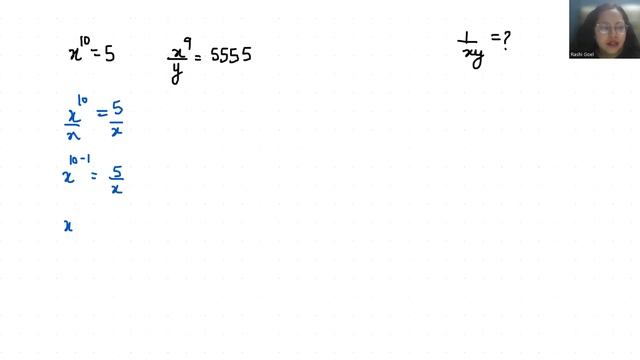 IF x^10=5,x^9y=5555 Then 1/xy = ? | Entrance Exam Question