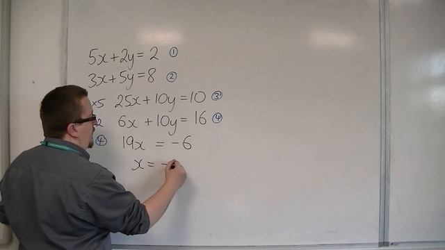 OCR MEI Core 1 2.14 Intersection of 5x + 2y = 2 and 3x + 5y = 8 [Simultaneous Equations]